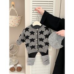 Hàng QC Áo len cardigan ngôi sao dễ thương xinh xắn ấm áp dày dặn kèm quần legging len mùa đông cho bé gái