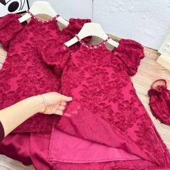 Áo dài cách tân ren kèm túi hở vai xinh xắn dễ thương cho bé gái mặc đi chơi Tết 10-30kg kèm ảnh thật