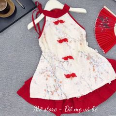 Set yếm thêu hoa buộc dây cổ điệu đà mặc TẾT xinh xắn cho bé gái hottrend