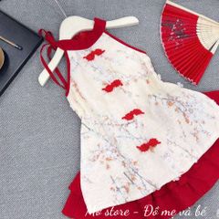 Set yếm thêu hoa buộc dây cổ điệu đà mặc TẾT xinh xắn cho bé gái hottrend