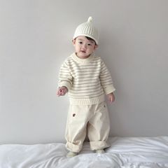 Hàng QC Áo len kẻ cổ tròn vintage basic hàn quốc dày dặn ấm áp cho bé trai bé gái thu đông