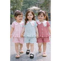 Set bộ đũi kẻ mèo con hello kitty bé gái mát mẻ xinh xắn dễ thương mùa hè phong cách hàn quốc kèm ảnh thật