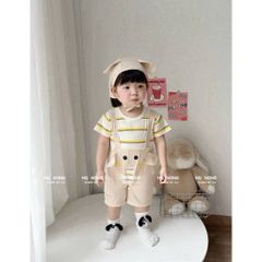 Bodysuit voi con cute đáng yêu kẻ kèm mũ dễ thương cho bé trai phong cách hàn quốc mùa hè