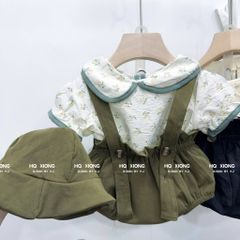 Set bodysuit hoa nhí đũi kèm mũ phong cách vintage hàn quốc xinh xắn điệu đà mát mẻ mùa hè cho bé gái 5-11kg