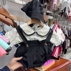 Set bodysuit hoa nhí đũi kèm mũ phong cách vintage hàn quốc xinh xắn điệu đà mát mẻ mùa hè cho bé gái 5-11kg
