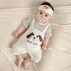 Bodysuit chó con cute đáng yêu kẻ kèm mũ dễ thương cho bé trai phong cách hàn quốc mùa hè