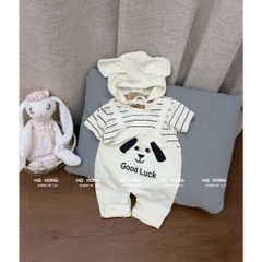 Bodysuit chó con cute đáng yêu kẻ kèm mũ dễ thương cho bé trai phong cách hàn quốc mùa hè