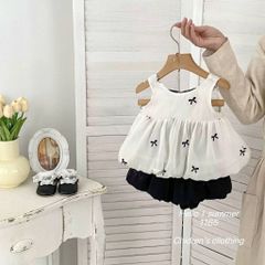 Set bộ đũi nơ xinh xắn dễ thương mát mẻ mùa hè phong cách ulzzang hàn quốc 8-20kg kèm ảnh thật