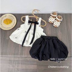 Set bộ đũi nơ xinh xắn dễ thương mát mẻ mùa hè phong cách ulzzang hàn quốc 8-20kg kèm ảnh thật