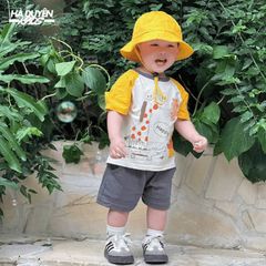 Set bộ áo thun hổ hươu cao cổ tay pha kèm quần short kaki cho bé trai dễ thương đáng yêu mùa hè