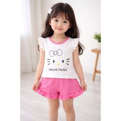 Set bộ cánh tiên bèo hello kitty xinh xắn dễ thương cotton mát mẻ mùa hè đáng yêu cho bé gái kèm ảnh thật