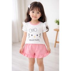 Set bộ cánh tiên bèo hello kitty xinh xắn dễ thương cotton mát mẻ mùa hè đáng yêu cho bé gái kèm ảnh thật