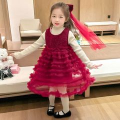 Hàng QCCC Set váy voan kèm áo len và nơ xinh xắn công chúa dễ thương cho bé gái thu đông mặc đi chơi Tết noel
