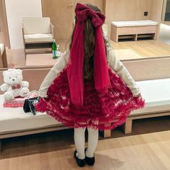 Hàng QCCC Set váy voan kèm áo len và nơ xinh xắn công chúa dễ thương cho bé gái thu đông mặc đi chơi Tết noel