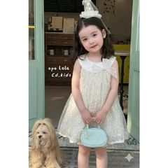 Hàng QC - Váy yếm kim sa đính nơ xinh xắn dễ thương lấp lánh công chúa bồng xòe phong cách hàn quốc mùa hè cho bé gái