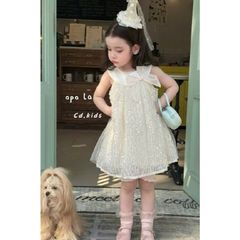 Hàng QC - Váy yếm kim sa đính nơ xinh xắn dễ thương lấp lánh công chúa bồng xòe phong cách hàn quốc mùa hè cho bé gái