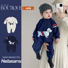 Hàng QC Bodysuit phối kẻ nỉ áo liền thân chó cute đáng yêu cho bé trai bé gái phong cách hàn quốc