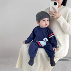 Hàng QC Bodysuit phối kẻ nỉ áo liền thân chó cute đáng yêu cho bé trai bé gái phong cách hàn quốc