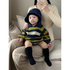 Hàng QC - Bodysuit nỉ kẻ unconsccivi có mũ ấm áp dày dặn phong cách hàn quốc cho bé mùa đông