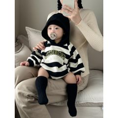 Hàng QC - Bodysuit nỉ kẻ unconsccivi có mũ ấm áp dày dặn phong cách hàn quốc cho bé mùa đông