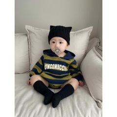 Hàng QC - Bodysuit nỉ kẻ unconsccivi có mũ ấm áp dày dặn phong cách hàn quốc cho bé mùa đông