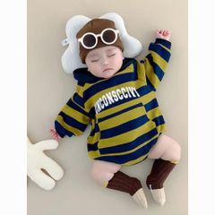 Hàng QC - Bodysuit nỉ kẻ unconsccivi có mũ ấm áp dày dặn phong cách hàn quốc cho bé mùa đông