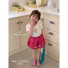 Set áo thun cotton chấm bi cầu vồng kèm váy bí bồng đính tim xinh xắn dễ thương mùa hè phong cách hàn quốc cho bé gái