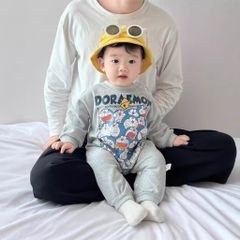 Hàng QC Set body suit áo liền thân lót nỉ doremon kèm mũ và tất thu đông đáng yêu dễ thương cho bé