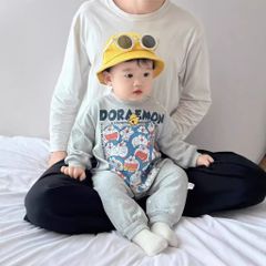 Hàng QC Set body suit áo liền thân lót nỉ doremon kèm mũ và tất thu đông đáng yêu dễ thương cho bé