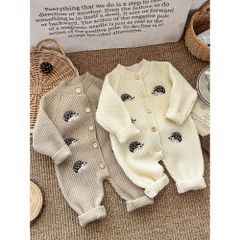 Hàng QC Body suit len đồ liền thân ấm áp cài cúc thêu nhím cute đáng yêu xinh xắn dành cho bé thu đông