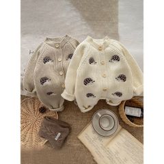 Hàng QC Body suit len đồ liền thân ấm áp cài cúc thêu nhím cute đáng yêu xinh xắn dành cho bé thu đông