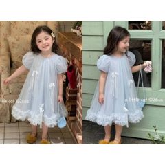 Hàng QC - Váy voan công chúa tay bồng dáng xòe đính nơ điệu đà xinh xắn dễ thương phong cách hàn quốc mùa hè cho bé gái