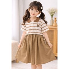 Hàng QC - Váy đầm bé gái thỏ con phối kẻ xinh xắn dễ thương vintage hàn quốc mùa hè