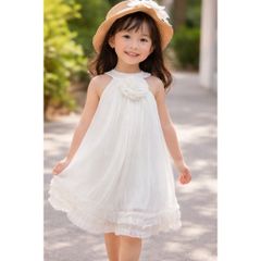 Váy yếm voan tầng ba lỗ công chúa dáng xòe đính hoa xinh xắn điệu đà mát mẻ mùa hè cho bé gái mặc đi chơi đi biển