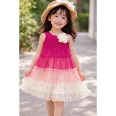 Váy yếm ba lỗ đính hoa dáng xòe tầng công chúa loang xinh xắn điệu đà cho bé gái mặc đi chơi đi biển mùa hè