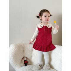 Hàng QC - Váy ba lỗ chấm bi kèm áo sơ mi cherry xinh xắn dễ thương mặc đi chơi Tết cho bé gái thu đông hottrend