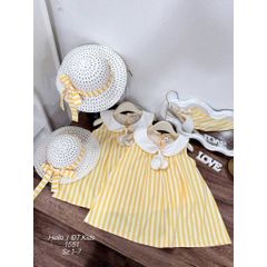 Váy ba lỗ kẻ vàng xinh xắn mát mẻ mùa hè phong cách hàn quốc kèm mũ cho bé gái 8-20kg kèm ảnh thật