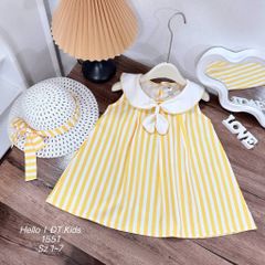 Váy ba lỗ kẻ vàng xinh xắn mát mẻ mùa hè phong cách hàn quốc kèm mũ cho bé gái 8-20kg kèm ảnh thật