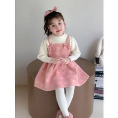 Hàng QC - Váy len dài tay cho bé gái họa tiết nơ ấm áp dày dặn xinh xắn dễ thương mùa đông phong cách vintage hàn quốc