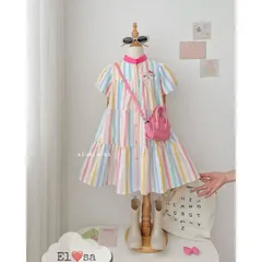 Váy cầu vồng hello kitty tay bồng dáng xòe phong cách hàn quốc mùa hè xinh xắn dễ thương cho bé gái