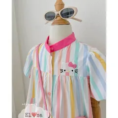 Váy cầu vồng hello kitty tay bồng dáng xòe phong cách hàn quốc mùa hè xinh xắn dễ thương cho bé gái