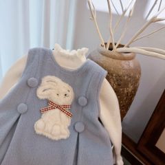 Hàng QC - Váy dạ ba lỗ thỏ con đính khuy ấm áp dày dặn cute đáng yêu cho bé gái phong cách hàn quốc mùa đông