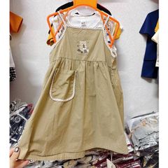 Váy thô hai dây buộc nơ vai gấu xinh cute đáng yêu QC vintage hàn quốc cho bé gái mùa hè kèm ảnh thật