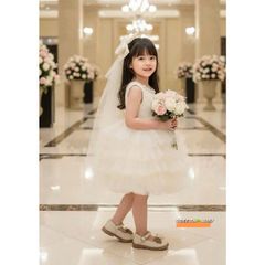 Váy ba lỗ công chúa tầng bồng xòe kèm cặp nơ xinh xắn dễ thương cho bé gái mặc đi chơi tiệc sinh nhật đáng yêu