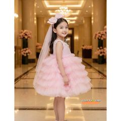 Váy ba lỗ công chúa tầng bồng xòe kèm cặp nơ xinh xắn dễ thương cho bé gái mặc đi chơi tiệc sinh nhật đáng yêu