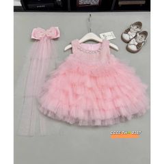 Váy ba lỗ công chúa tầng bồng xòe kèm cặp nơ xinh xắn dễ thương cho bé gái mặc đi chơi tiệc sinh nhật đáng yêu