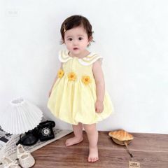 Váy ba lỗ đũi hello kitty đính hoa dáng bí bom xinh xắn điệu đà mát mẻ mùa hè cho bé gái 10-30kg kèm ảnh thật