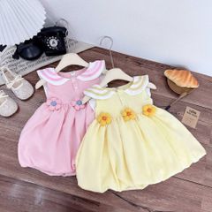 Váy ba lỗ đũi hello kitty đính hoa dáng bí bom xinh xắn điệu đà mát mẻ mùa hè cho bé gái 10-30kg kèm ảnh thật