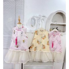 Váy đũi ba lỗ dáng xòe sườn xám mặc đi chơi trung thu mùa hè mát mẻ xinh xắn cho bé gái