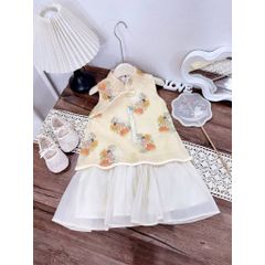 Váy đũi ba lỗ dáng xòe sườn xám mặc đi chơi trung thu mùa hè mát mẻ xinh xắn cho bé gái